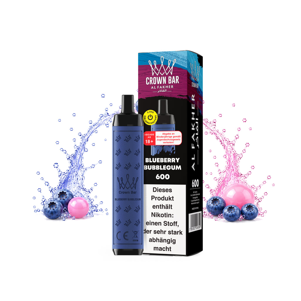 AL FAKHER Crown Bar 600 Blueberry Bubblegum, 20 mg/ml, mit Verpackung, Blaubeeren und Kaugummikugeln