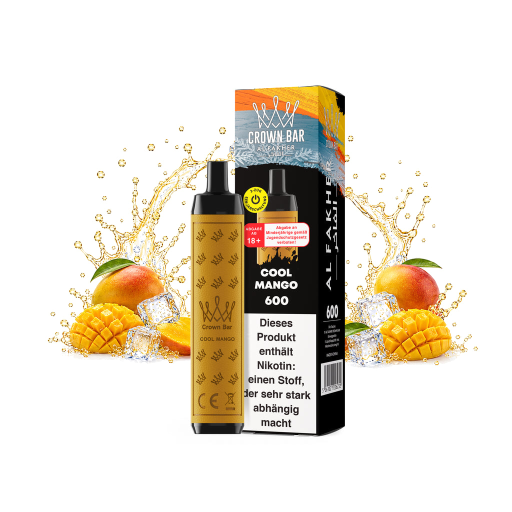 AL FAKHER Crown Bar 600 Cool Mango, 20 mg/ml, mit Verpackung, Mangos und Eiswürfeln