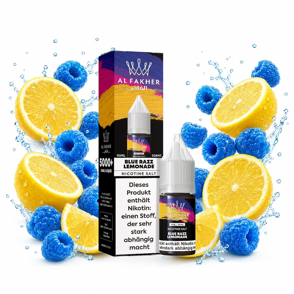 AL FAKHER Blue Razz Lemonade 20 mg/ml – Verpackung und 10-ml-Flasche