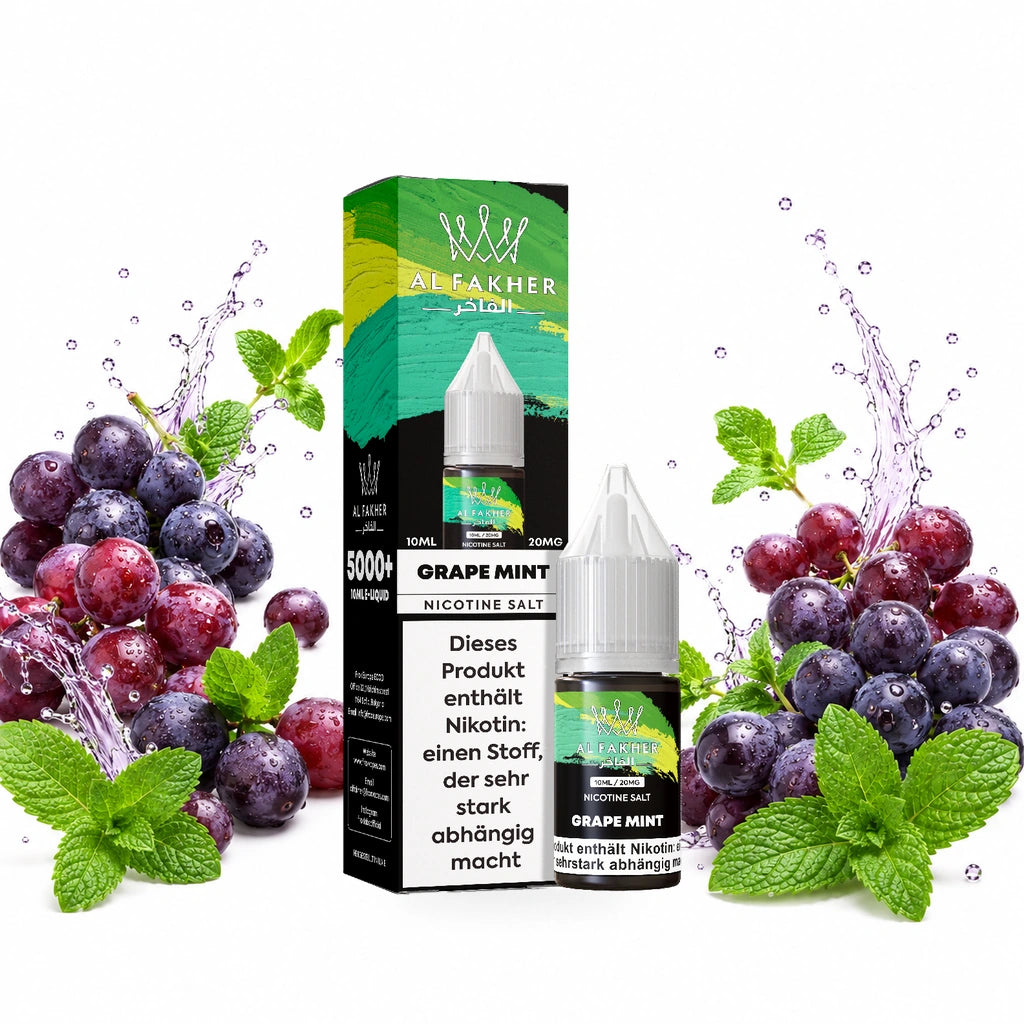 AL FAKHER Grape Mint 20 mg/ml – Verpackung und 10-ml-Flasche