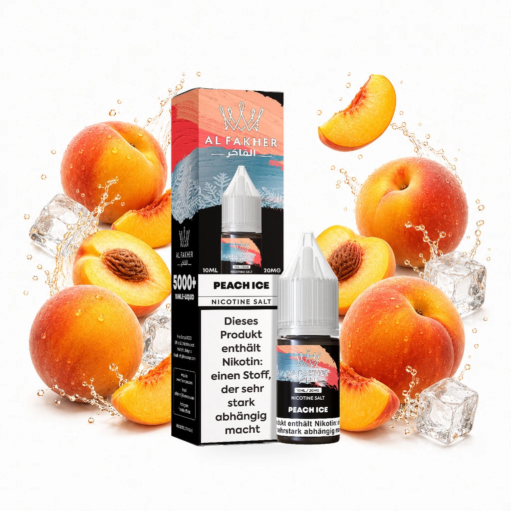 AL FAKHER Peach Ice 20 mg/ml – Verpackung und 10-ml-Flasche