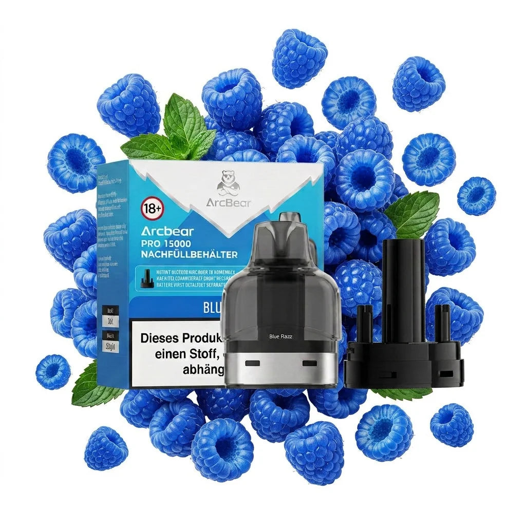 Arcbear 15K Pro Pod Blue Razz mit Verpackung und Nachfüllbehälter