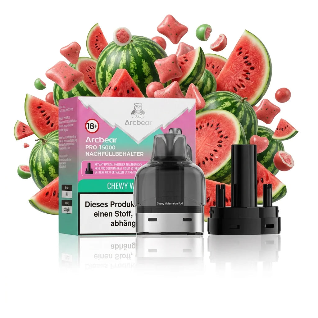 Arcbear 15K Pro Pod Chewy Watermelon mit Verpackung und Nachfüllbehälter