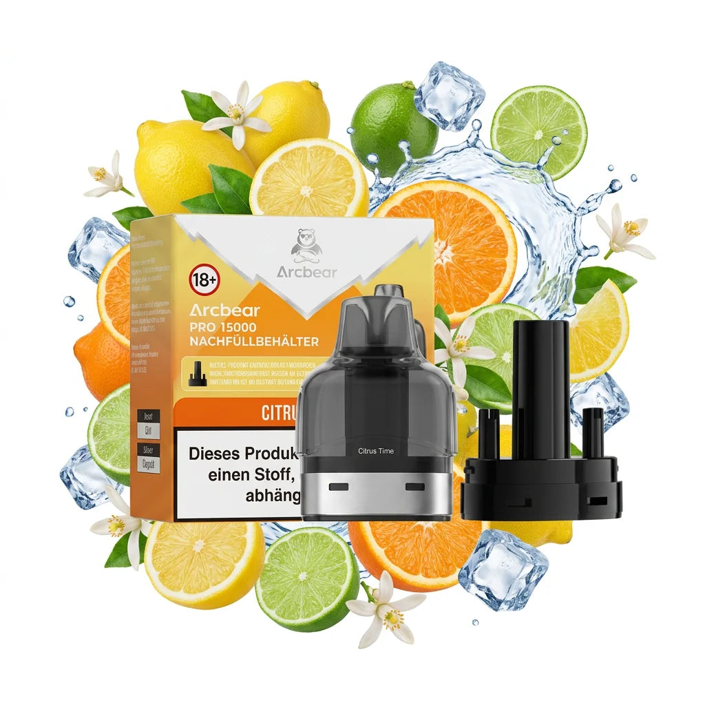 Arcbear 15K Pro Pod Citrus Tonic mit Verpackung und Nachfüllbehälter