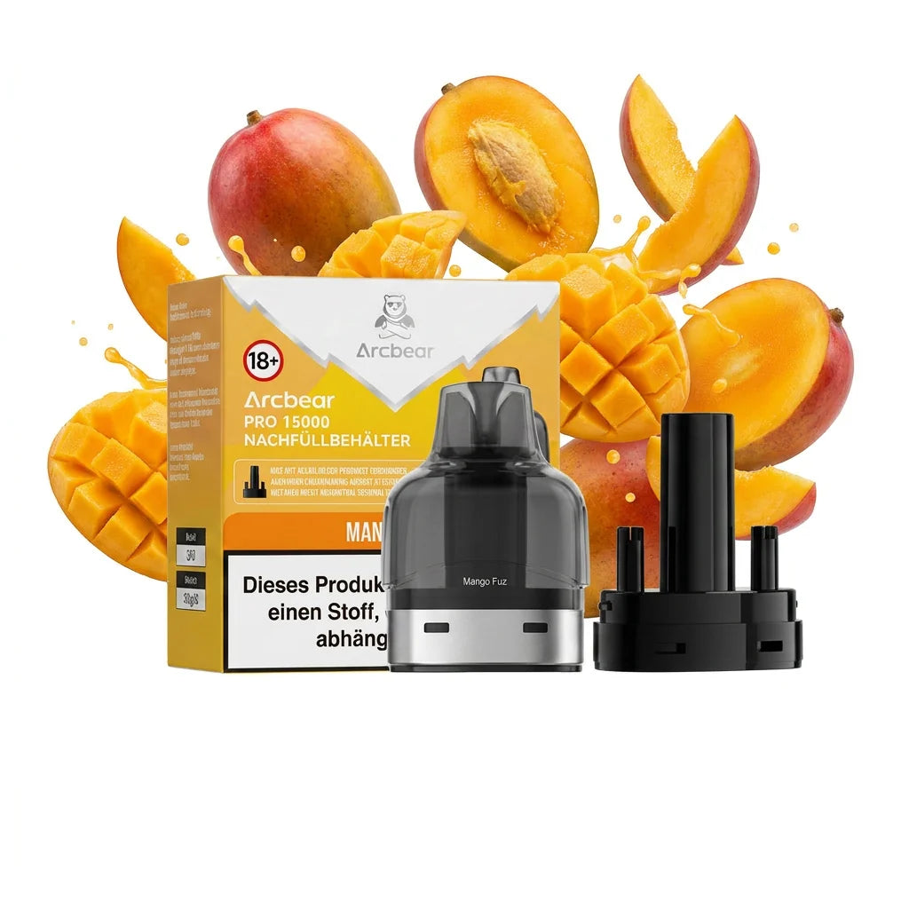 Arcbear 15K Pro Pod Mango Fizz mit Verpackung und Nachfüllbehälter