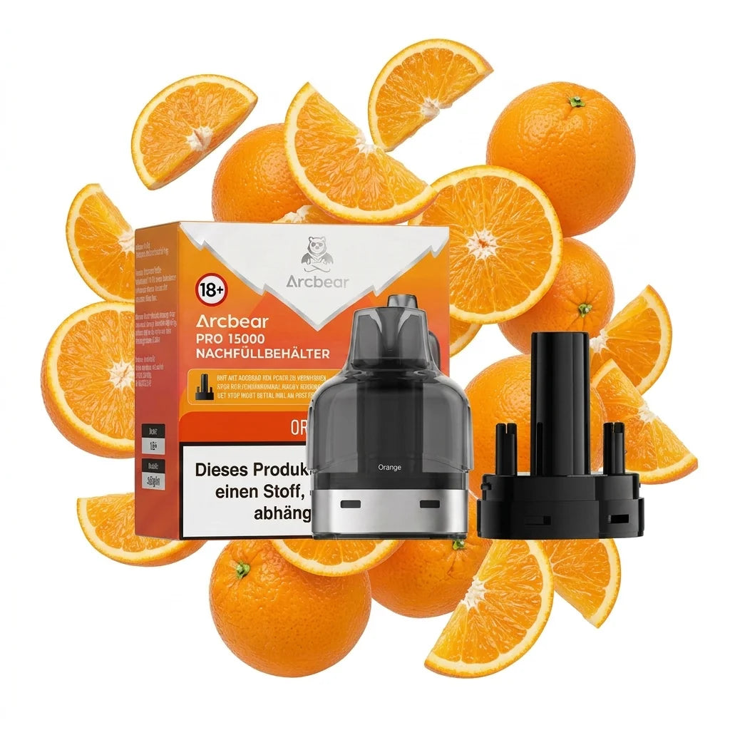 Arcbear 15K Pro Pod Orange mit Verpackung und Nachfüllbehälter