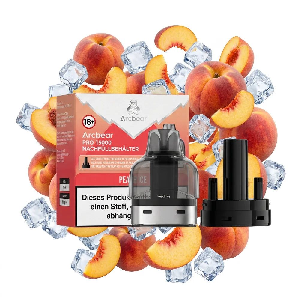 Arcbear 15K Pro Pod Peach Ice mit Verpackung und Nachfüllbehälter