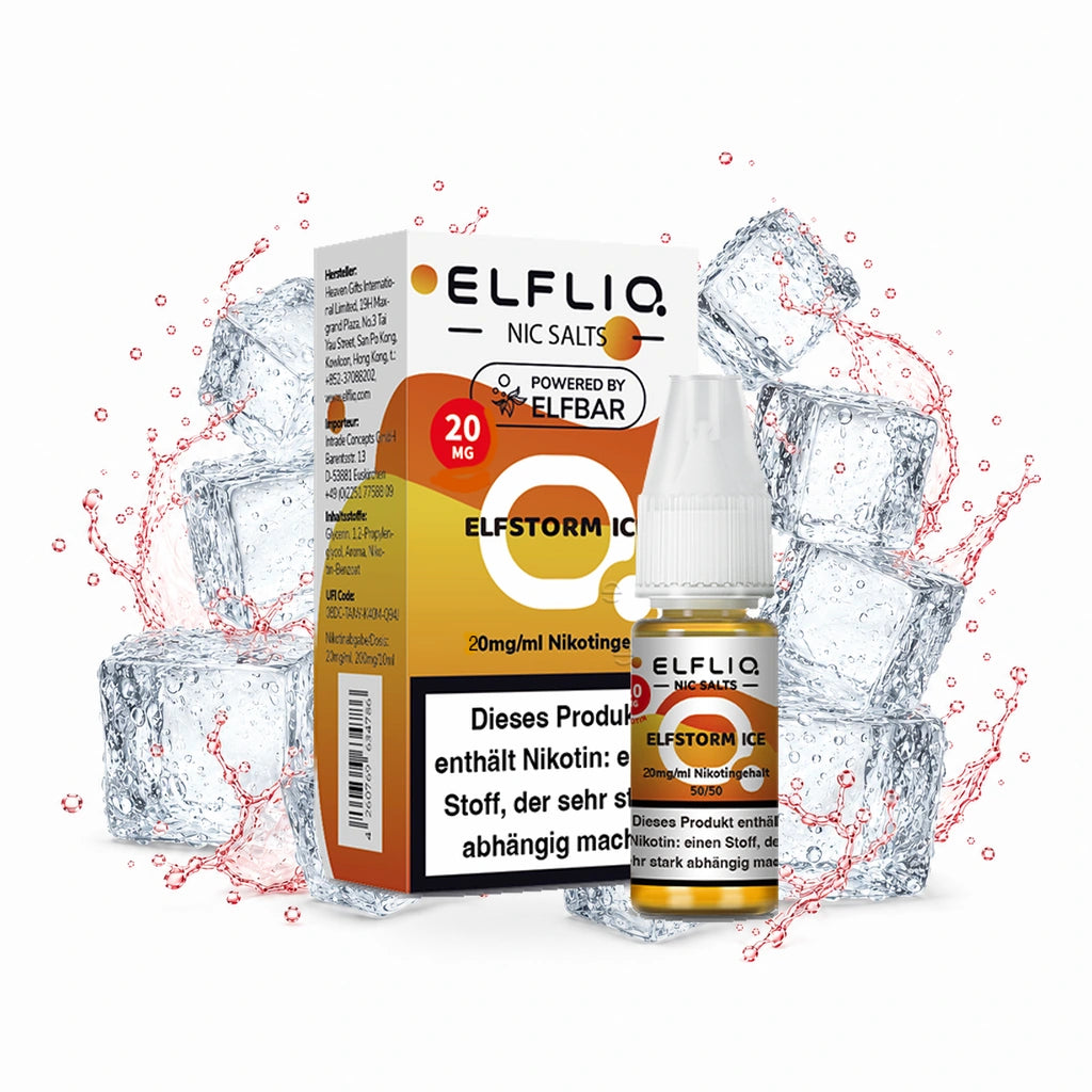 ELFBAR ELFLIQ Elfstorm Ice 20 mg/ml – Verpackung und 10-ml-Flasche