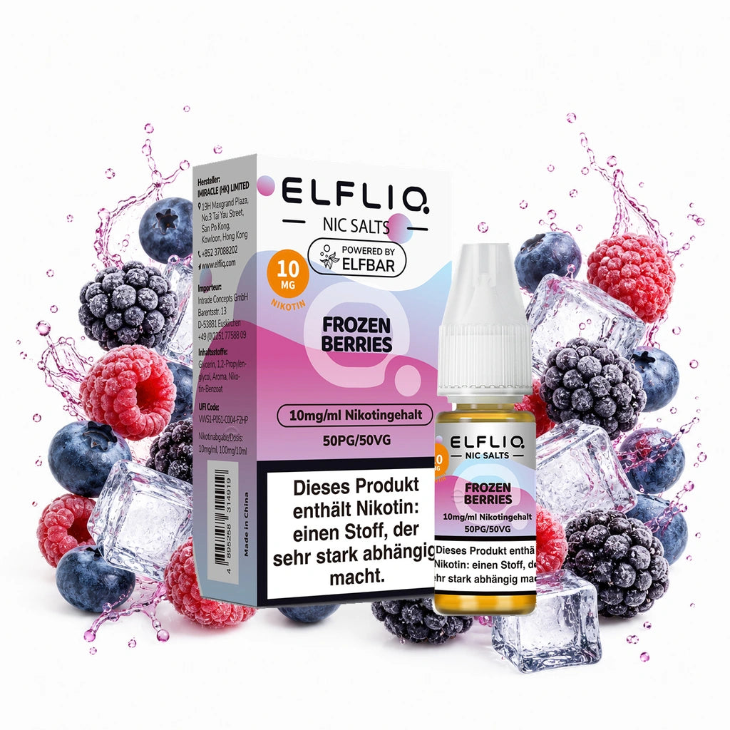 ELFBAR ELFLIQ Frozen Berries 10 mg/ml – Verpackung und 10-ml-Flasche