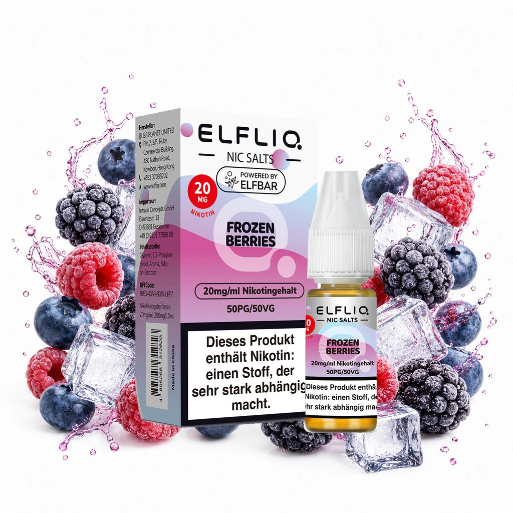 ELFBAR ELFLIQ Frozen Berries 20 mg/ml – Verpackung und 10-ml-Flasche