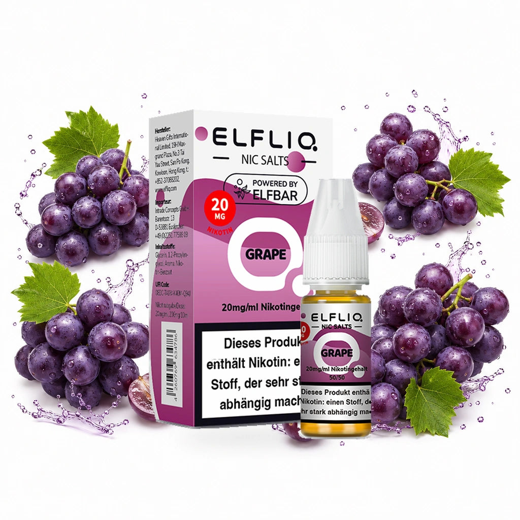 ELFBAR ELFLIQ Grape 20 mg/ml – Verpackung und 10-ml-Flasche