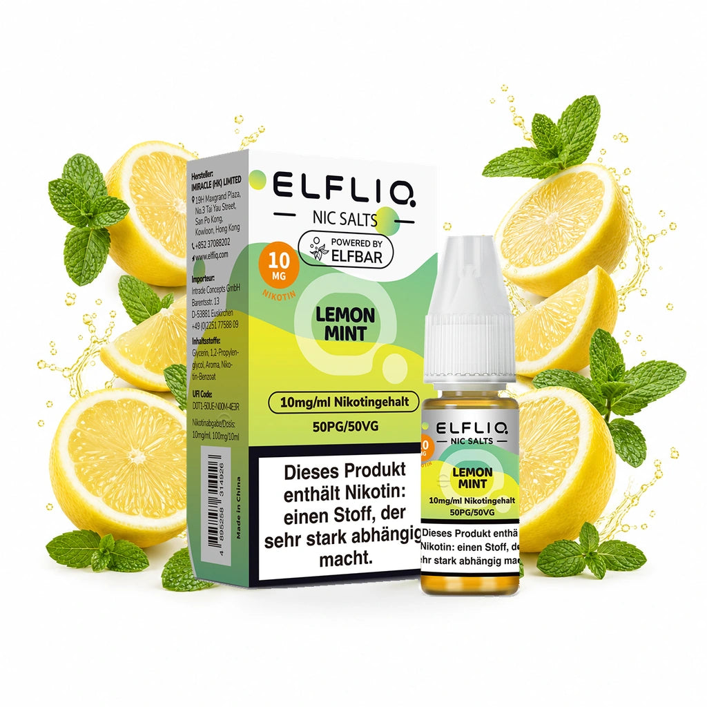 ELFBAR ELFLIQ Lemon Mint 10 mg/ml – Verpackung und 10-ml-Flasche