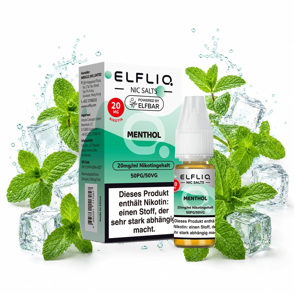 ELFBAR ELFLIQ Menthol 20 mg/ml – Verpackung und 10-ml-Flasche