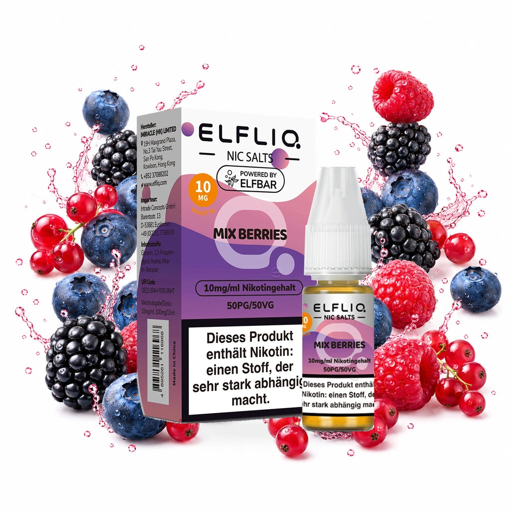ELFBAR ELFLIQ Mixed Berries 10 mg/ml – Verpackung und 10-ml-Flasche