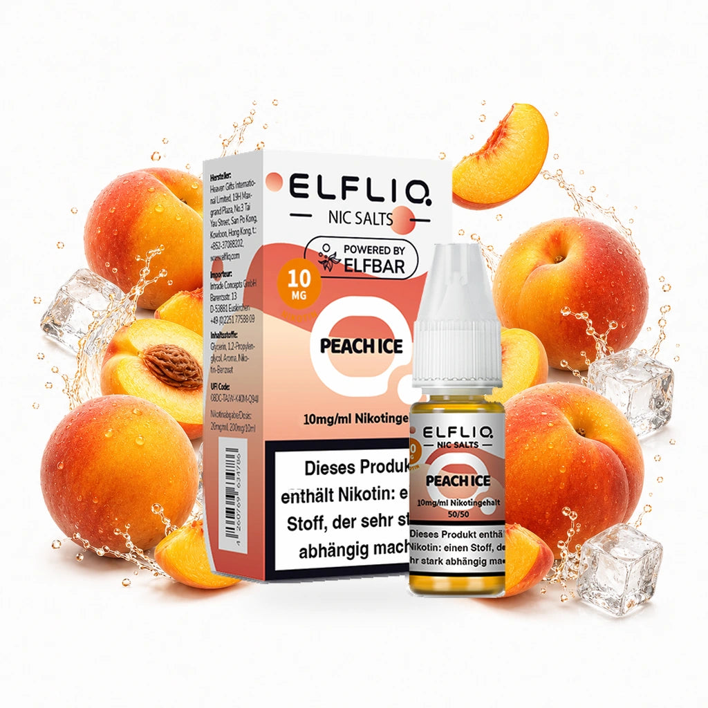 ELFBAR ELFLIQ Peach Ice 10 mg/ml – Verpackung und 10-ml-Flasche
