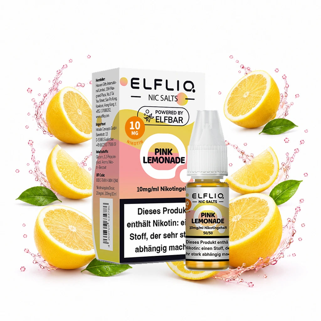 ELFBAR ELFLIQ Pink Lemonade 10 mg/ml – Verpackung und 10-ml-Flasche