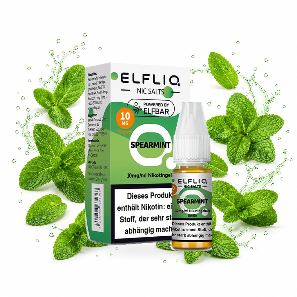 ELFBAR ELFLIQ Spearmint 10 mg/ml – Verpackung und 10-ml-Flasche