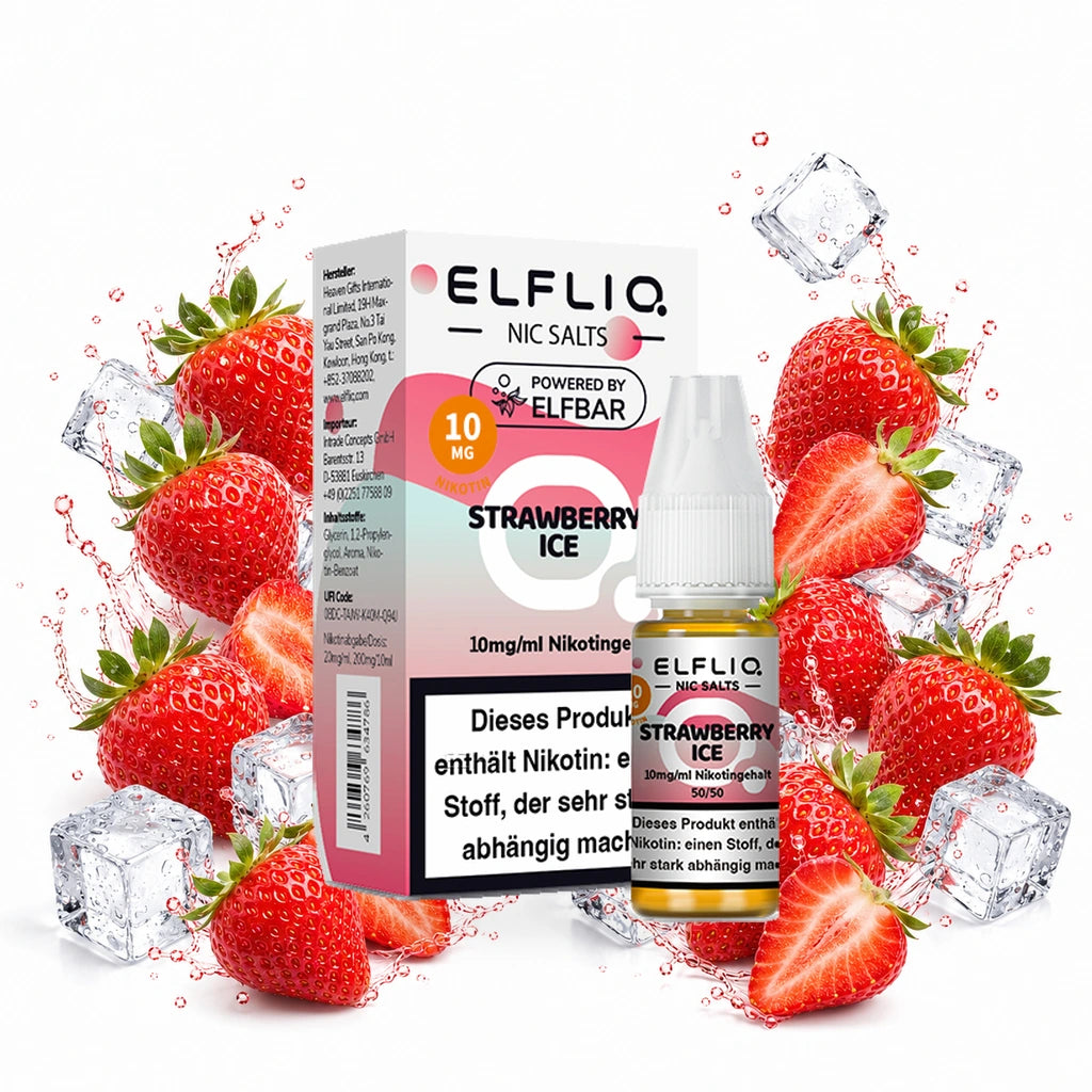 ELFBAR ELFLIQ Strawberry Ice 10 mg/ml – Verpackung und 10-ml-Flasche