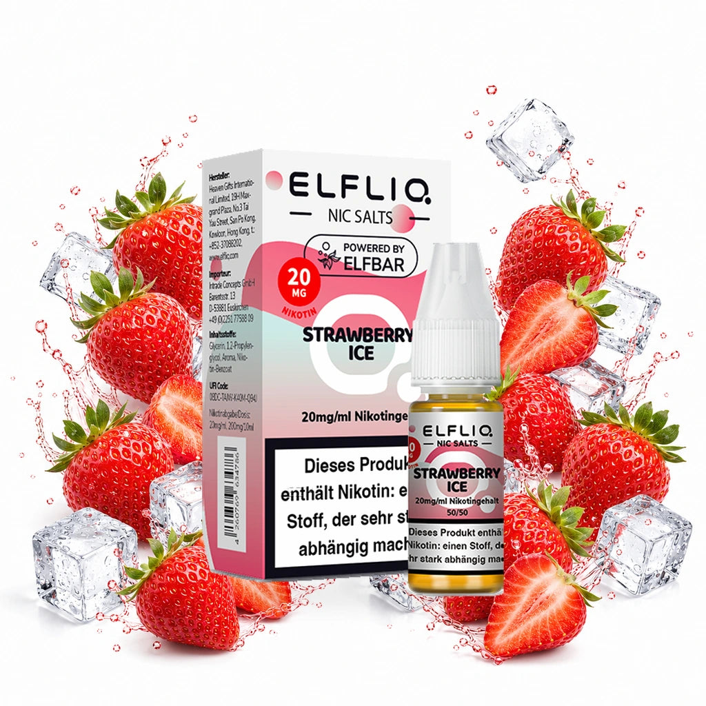 ELFBAR ELFLIQ Strawberry Ice 20 mg/ml – Verpackung und 10-ml-Flasche