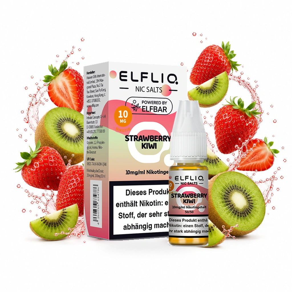 ELFBAR ELFLIQ Strawberry Kiwi 10 mg/ml – Verpackung und 10-ml-Flasche