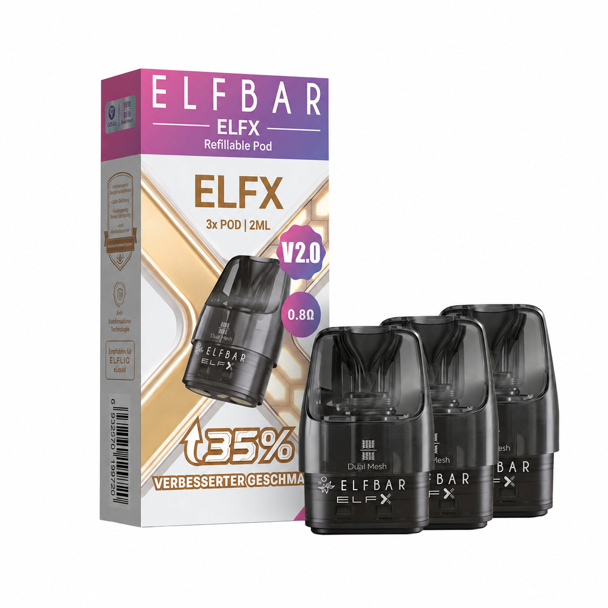 ELFBAR ELFX Refillable Pods V2.0 – 0,8 Ohm – 3er-Pack