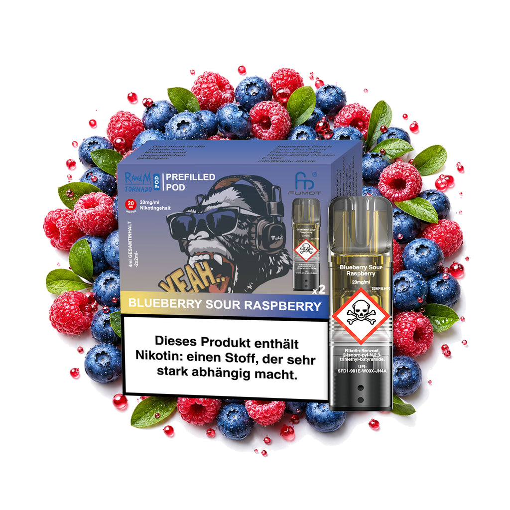 RandM Tornado Prefilled Pod – Blueberry Sour Raspberry – 20 mg/ml – 2er-Pack
