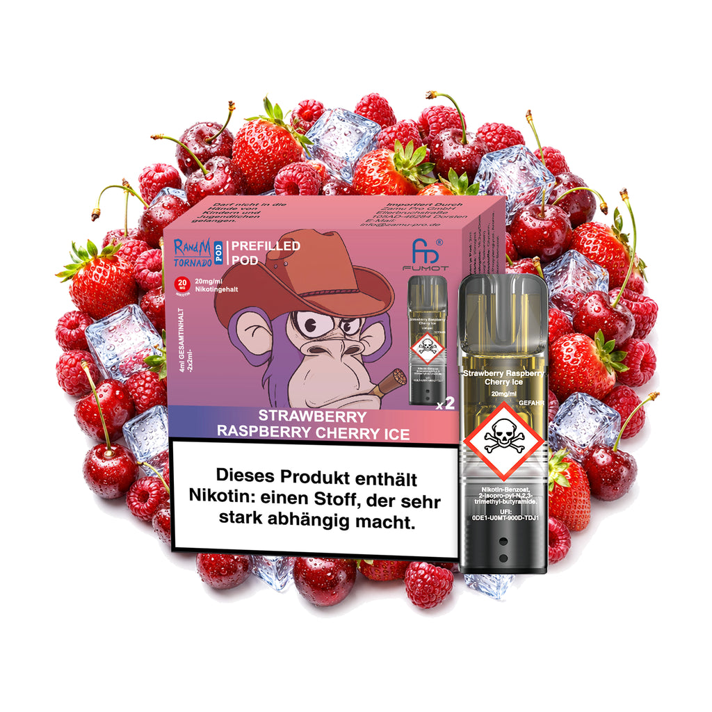 RandM Tornado Prefilled Pod – Strawberry Raspberry Cherry Ice – 20 mg/ml – 2er-Pack
